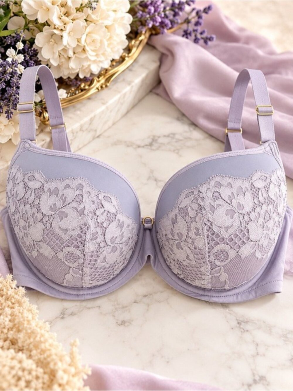 Bravissimo Lace-Trim Push-Up Bra in Light Lavender Size 32G